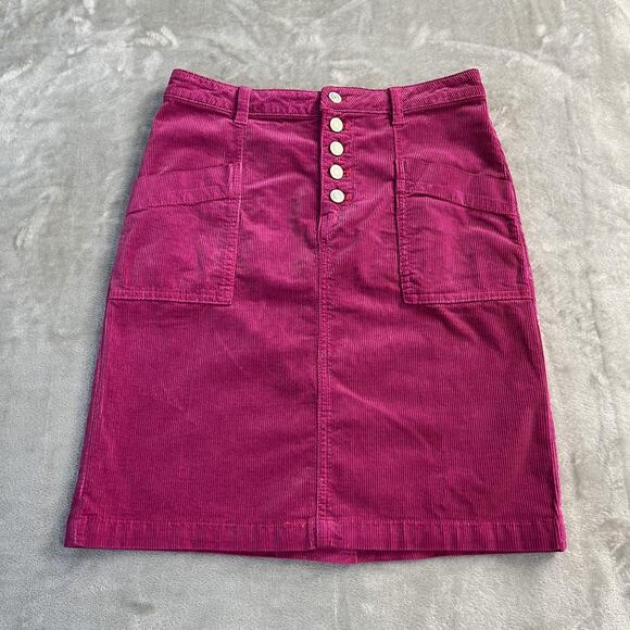 Pilcro Dresses & Skirts - Pilcro Skirt Womens 2 Pink Corduroy Front Button Mini High Waist Pockets Boho